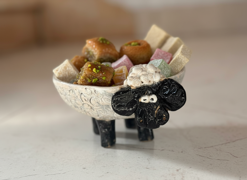 צלחת קרמית בעבודת יד בצורת כבשה - קערת ממתקים