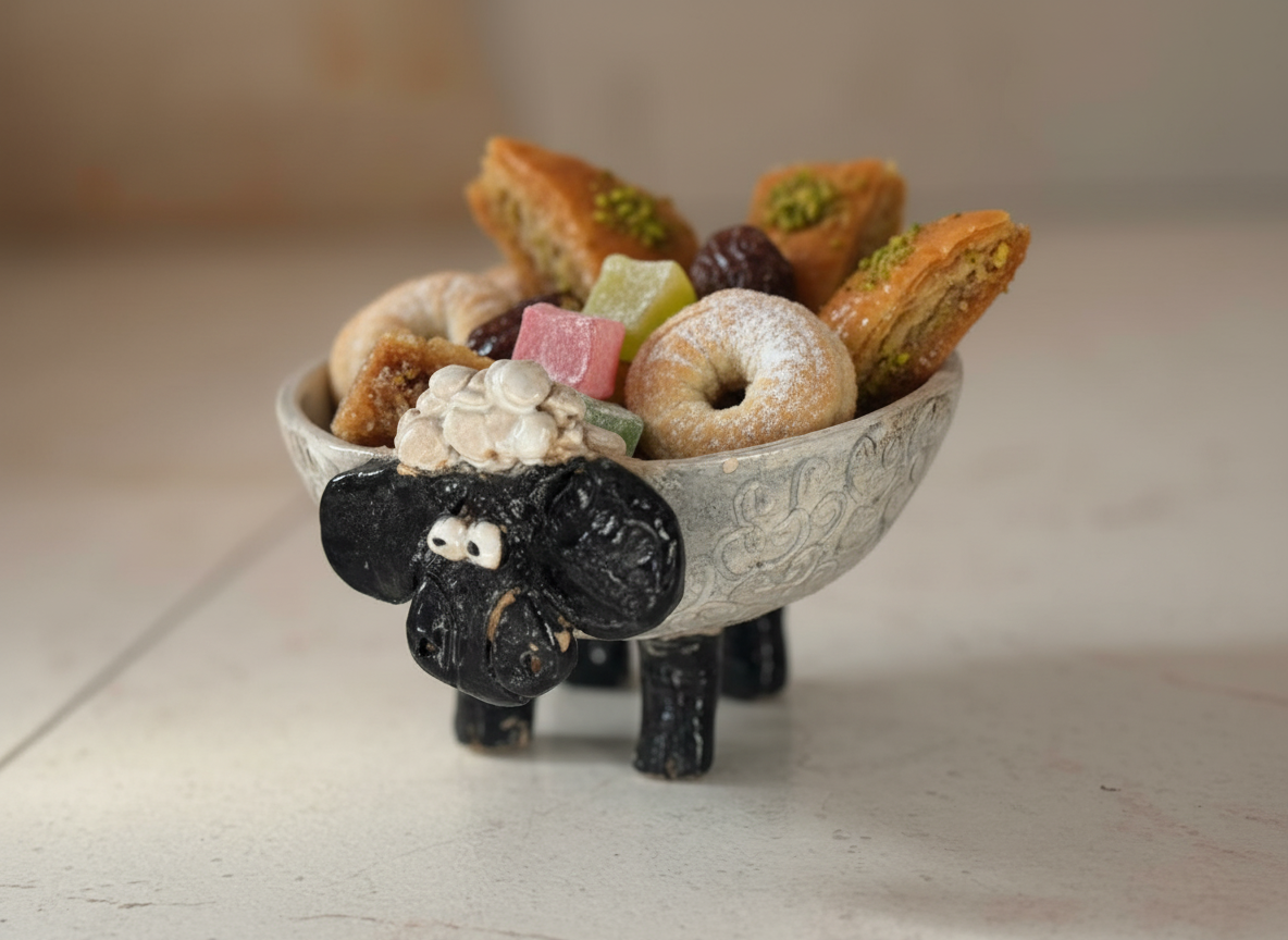 צלחת קרמית בעבודת יד בצורת כבשה - קערת ממתקים