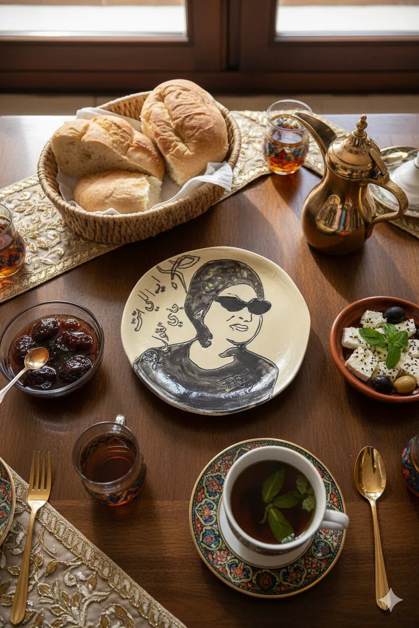 צלחת אום כולתום - יצירת אמנות מפורצלן בעבודת יד