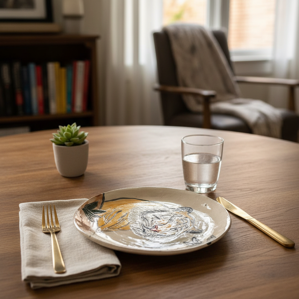 צלחת קרמיקה עם נמר