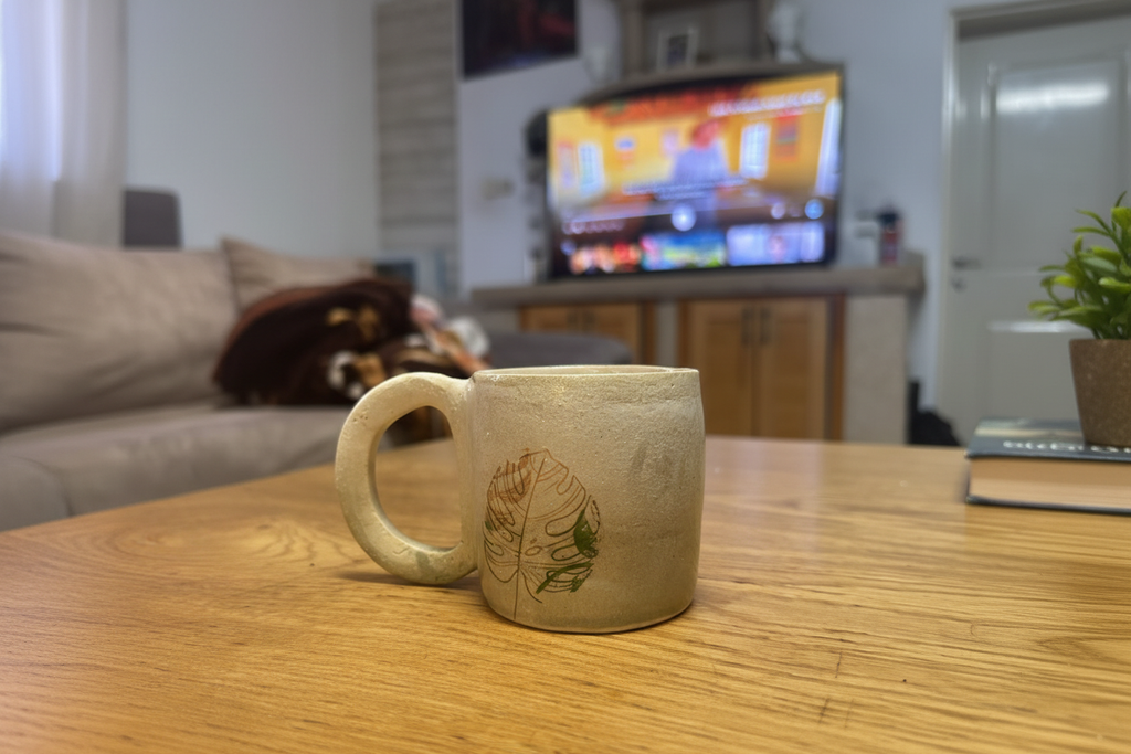 כוס קרמיקה עם עלה מדויק
