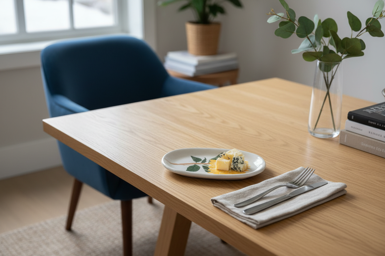 صحن زهرة عباد الشمس على مائدة طعام في غرفة جميلة