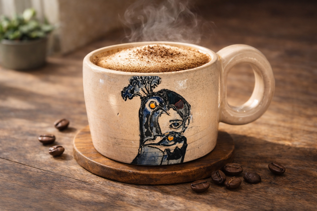 כוס קרמיקה בעבודת יד בעיצוב אומנותי ייחודי