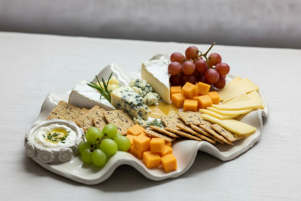 Ceramic Tray with Labneh in Floral Holder