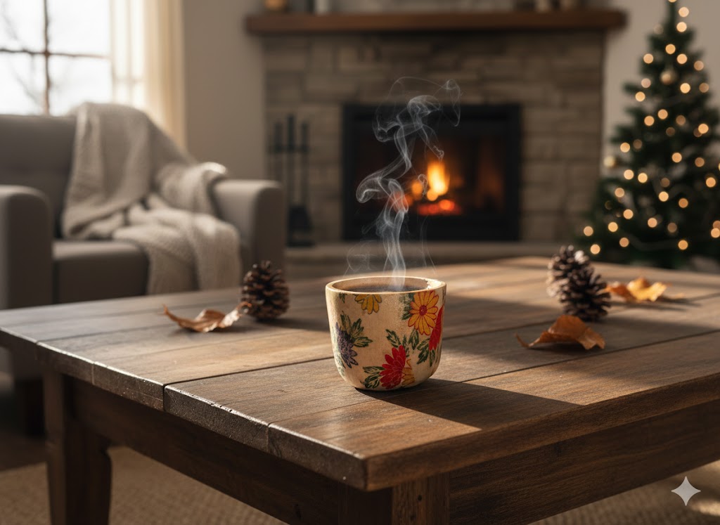 כוס קרמיקה בעבודת יד - עיטור פרחוני